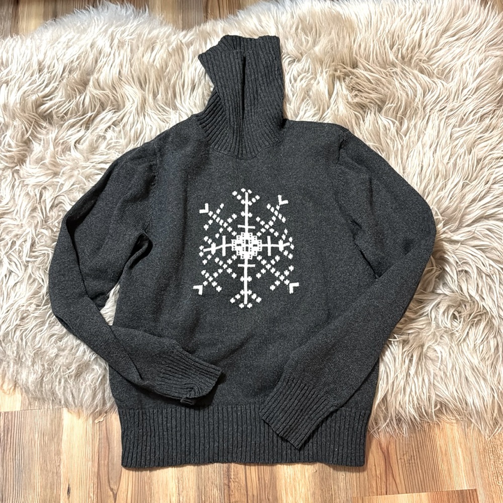 Izod Charcoal Gray Cowl Neck Sweater with White Snowflake